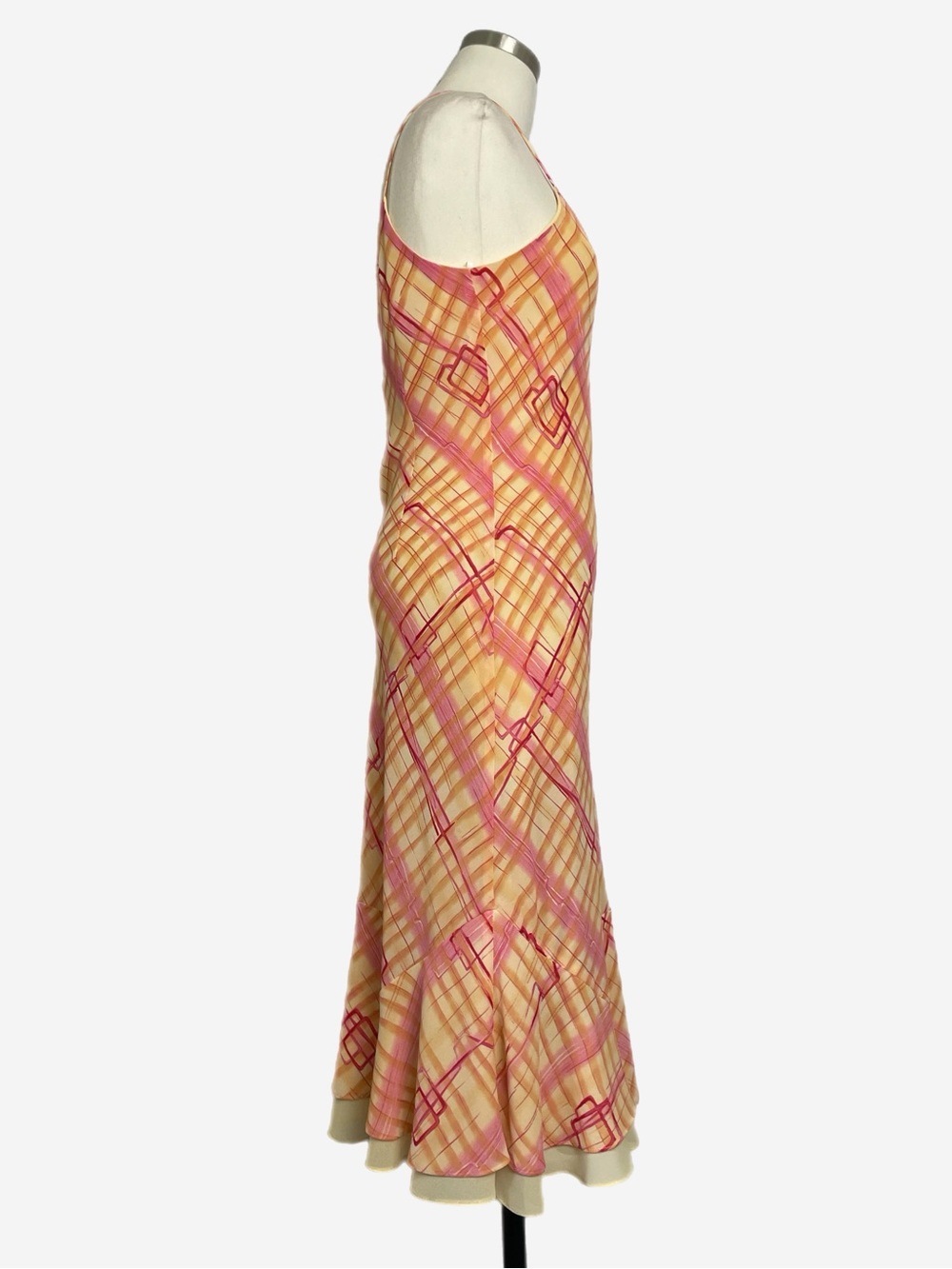 Vintage Y2K Sharon Max NWT Deadstock Orange pink geometric layered midi dress S - Picture 5 of 12